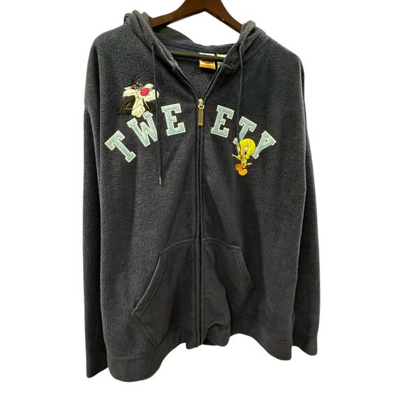 TWEETY & SYLVESTER Looney Tunes patch full zip navy blue hoodie  plus sz XXXL 3X - Picture 1 of 4